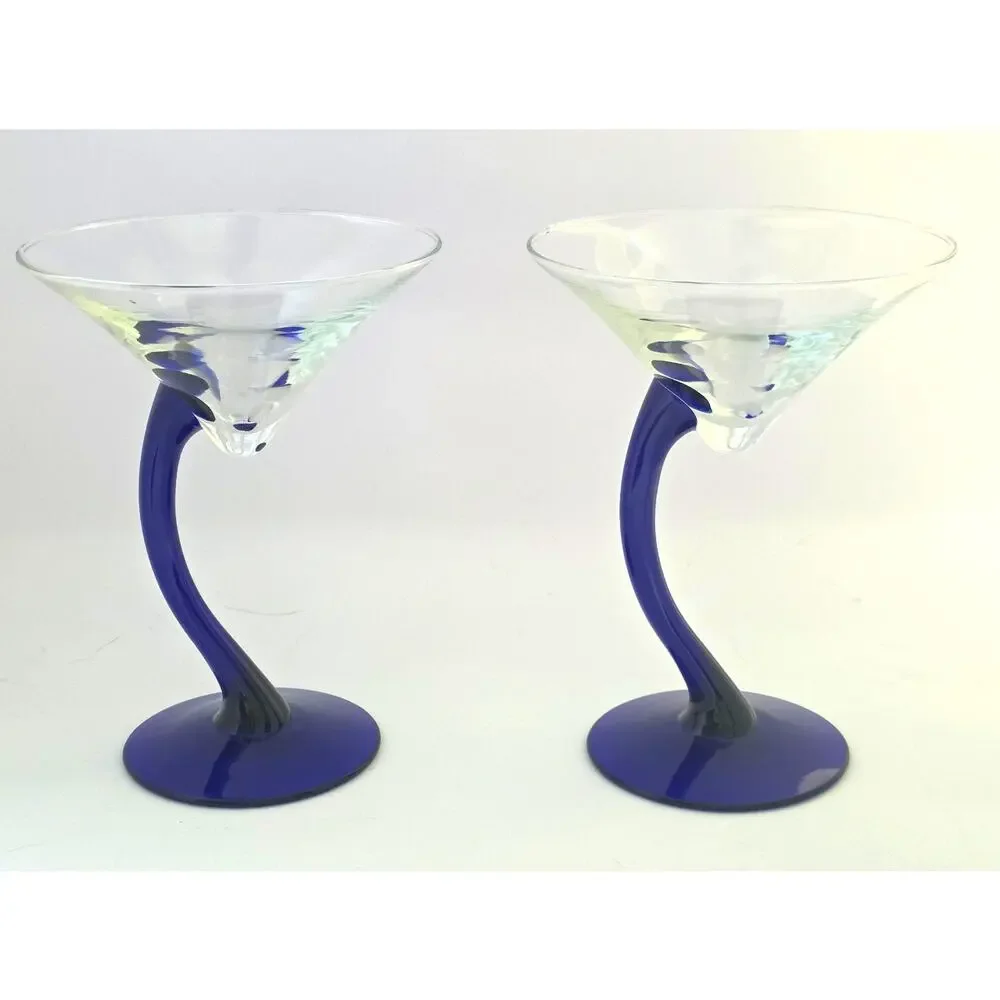 Libbey Bravura Cobalt Blue Twist Stem Martini Glasses Set of 2 10 oz Barware